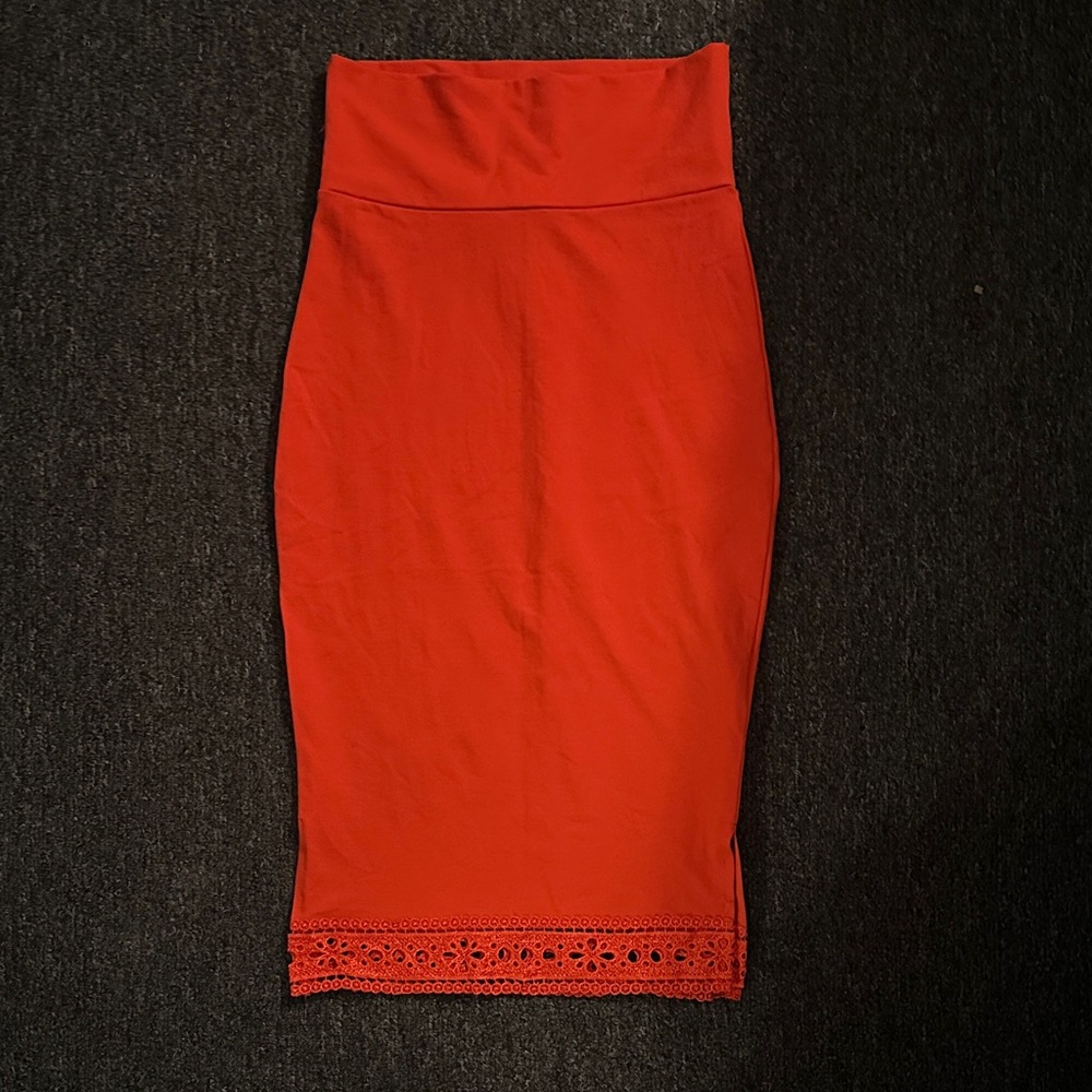 Bebe Red Orange Pencil Skirt
